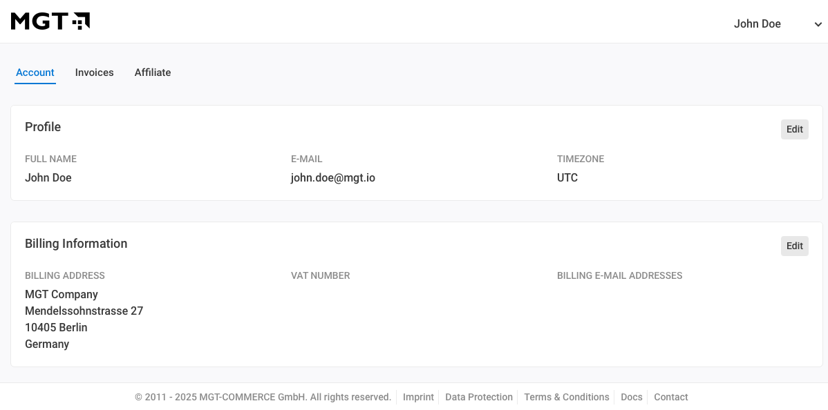 MGT Console - Billing Information
