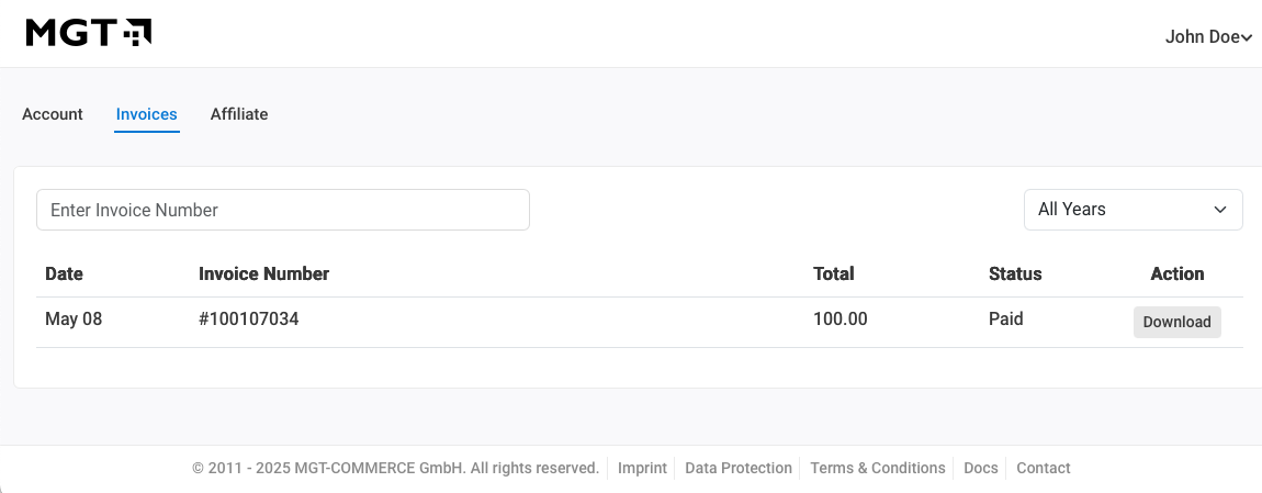 MGT Console - Invoices