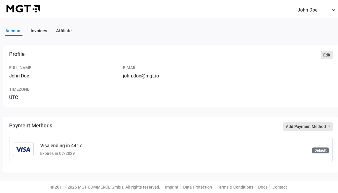 MGT Console - Payment Methods