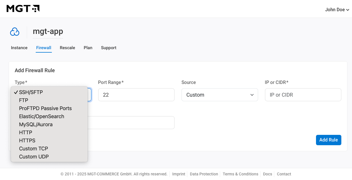 MGT Console - Add Firewall Rule