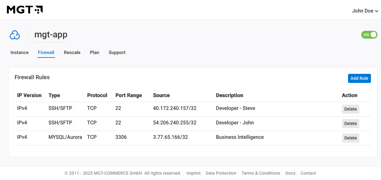 MGT Console - Delete Firewall Rule
