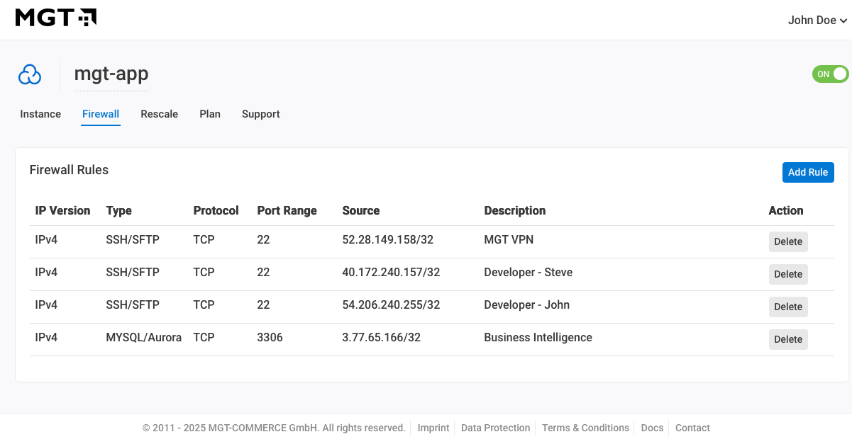 MGT Console - Firewall rules