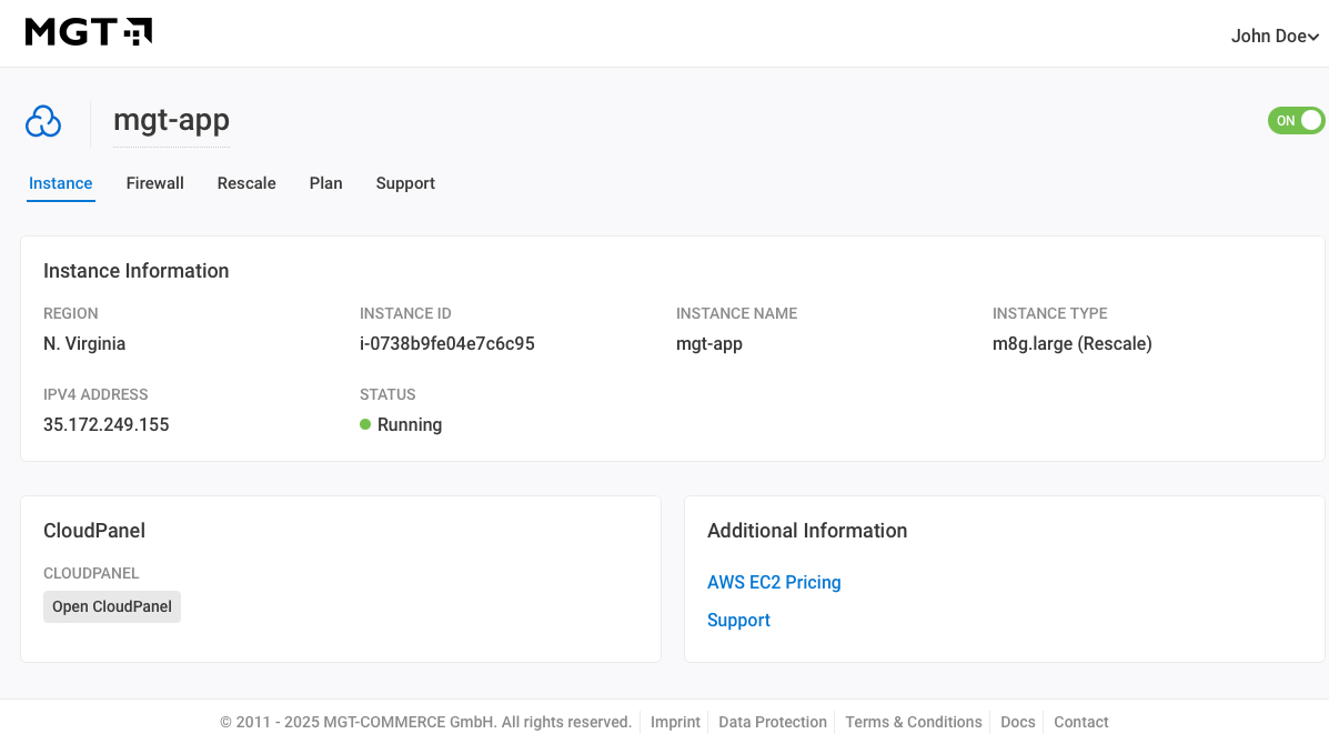 MGT Console - Instance Information