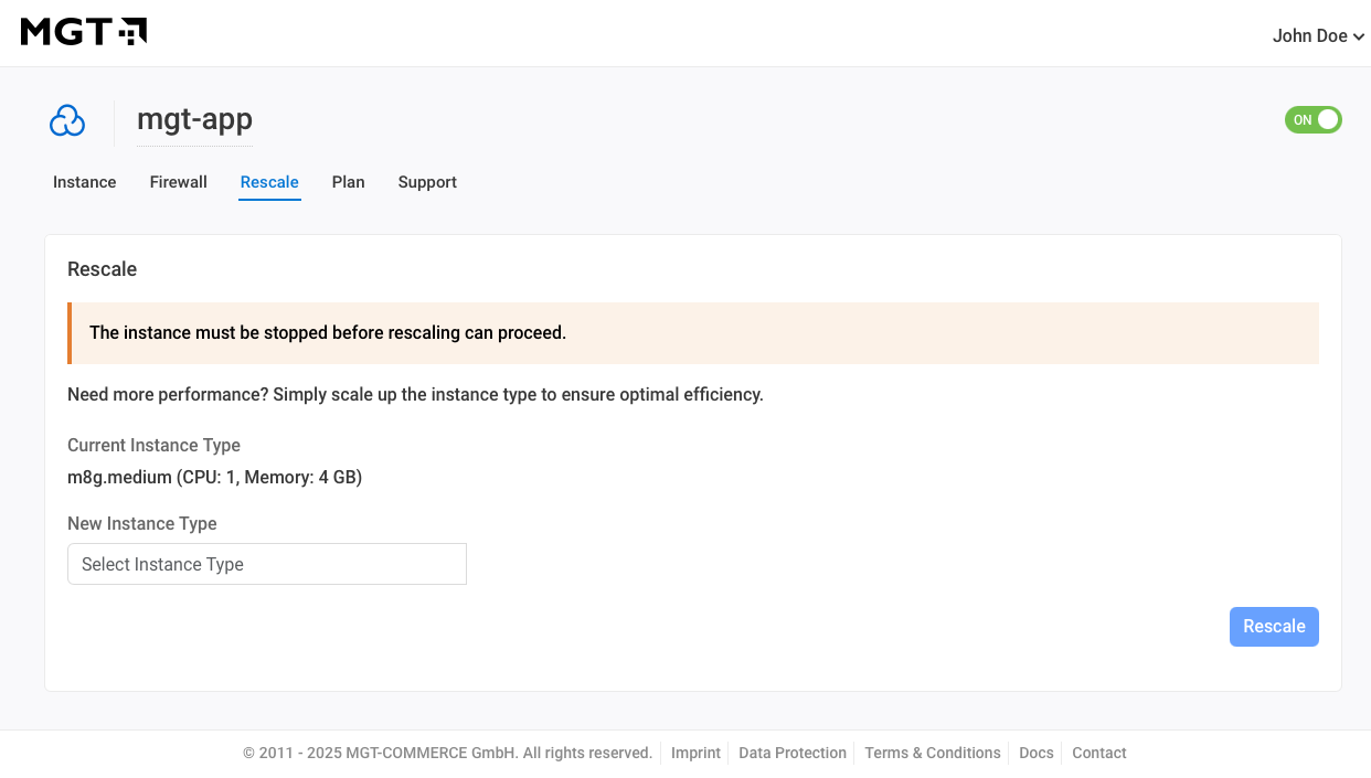 MGT Console - Instance Rescale